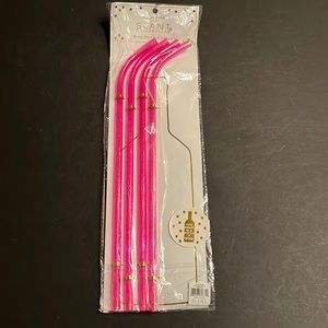 Slant wine bottle straw in fuchsia glitter, 4 count-NIB